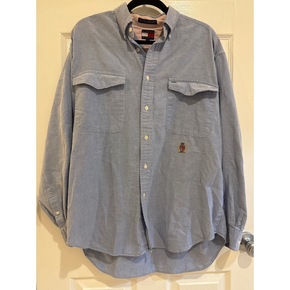 Tommy Hilfiger Oxford Shirt Long Sleeve‎ Button Up Pockets Logo Large